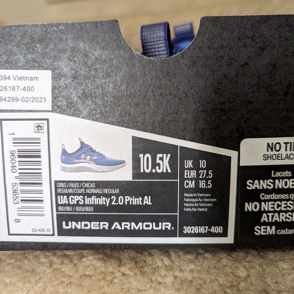 NIB Little Girls size 10.5 Under Armour No Tie Sneakers